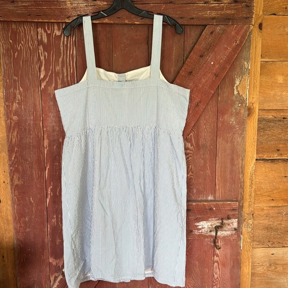 J. Crew blue/white stripe seersucker button front tank straps lined midi Size 18 - Picture 6 of 8